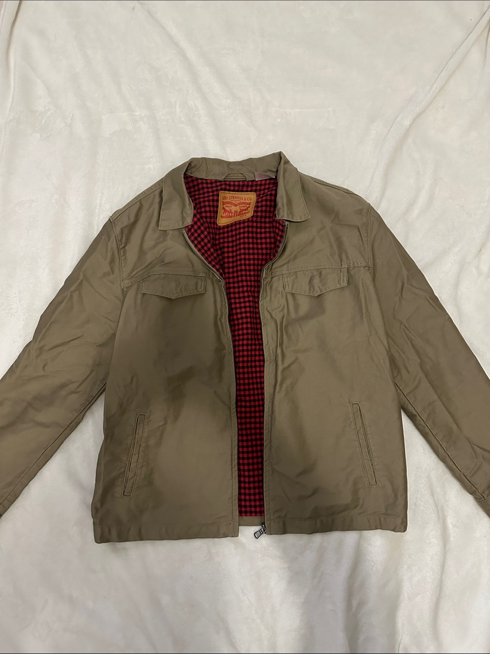 Levi's Khaki Lightweight Jacket with Red Check Lining